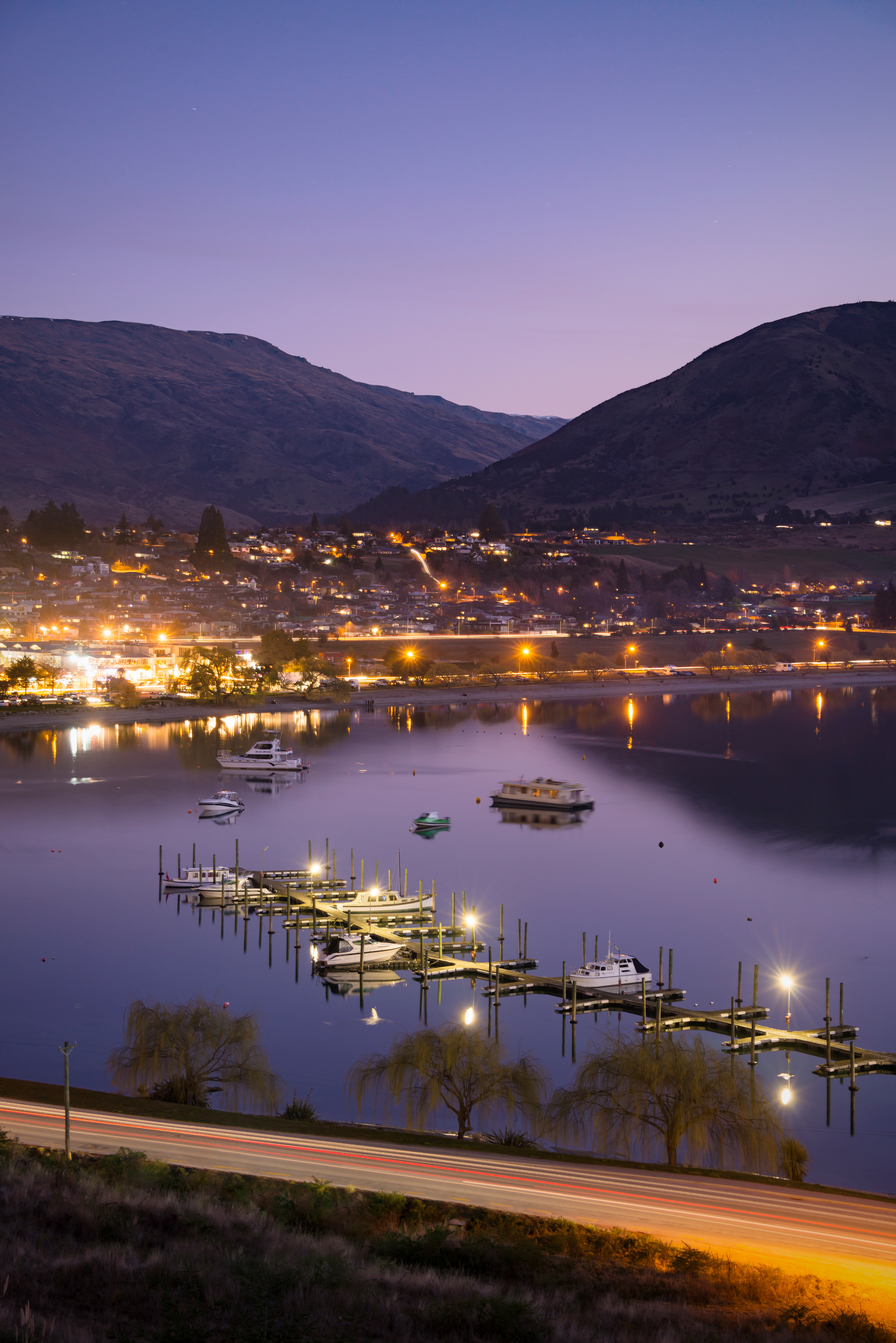a photo of Wanaka town in the evening