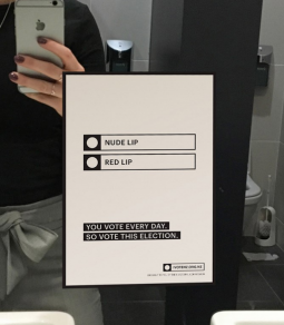 Election poster in women's bathroom