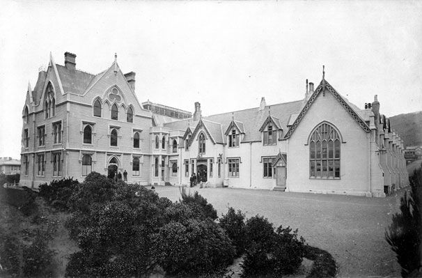 Historic black and white photo of the Parliament Buildings in Molesworth street
